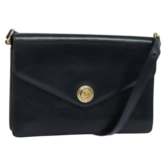 Christian Dior Shoulder Bag Leather Black Gold Auth BA1601